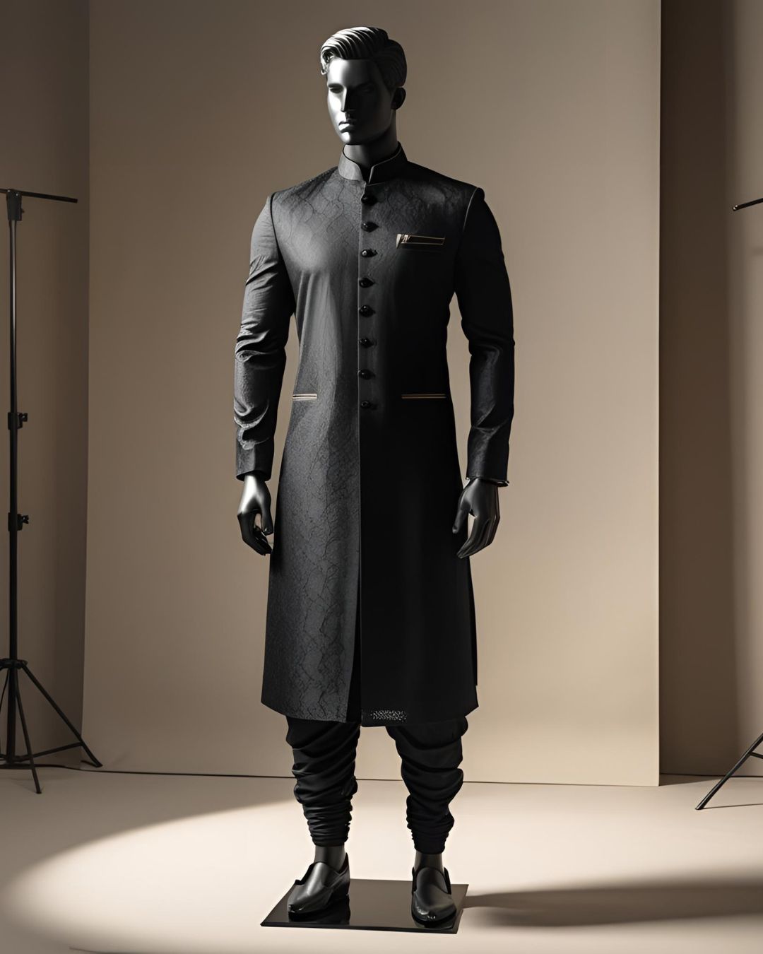 Obsidian Noir Textured Sherwani Set