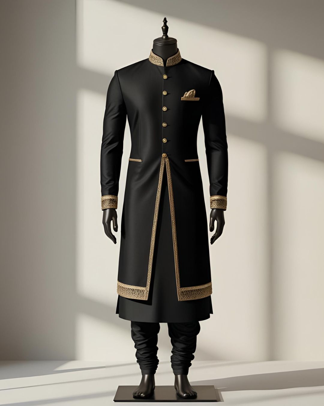 Noir Regal Gold-Trimmed Sherwani Set