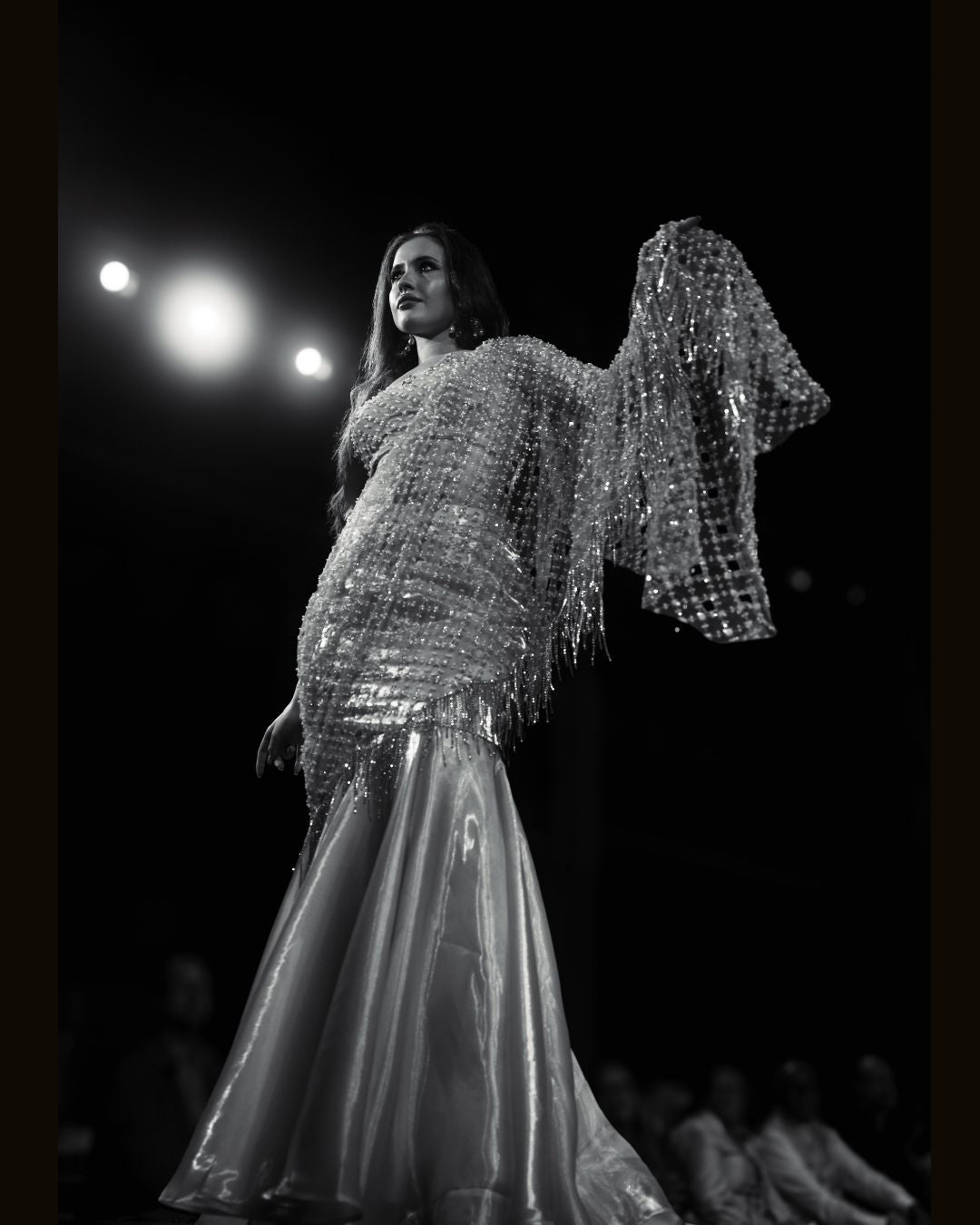 Blush Pink Embellished Mermaid Gown with Crystal Fringe Cape – Designer Dream Collection