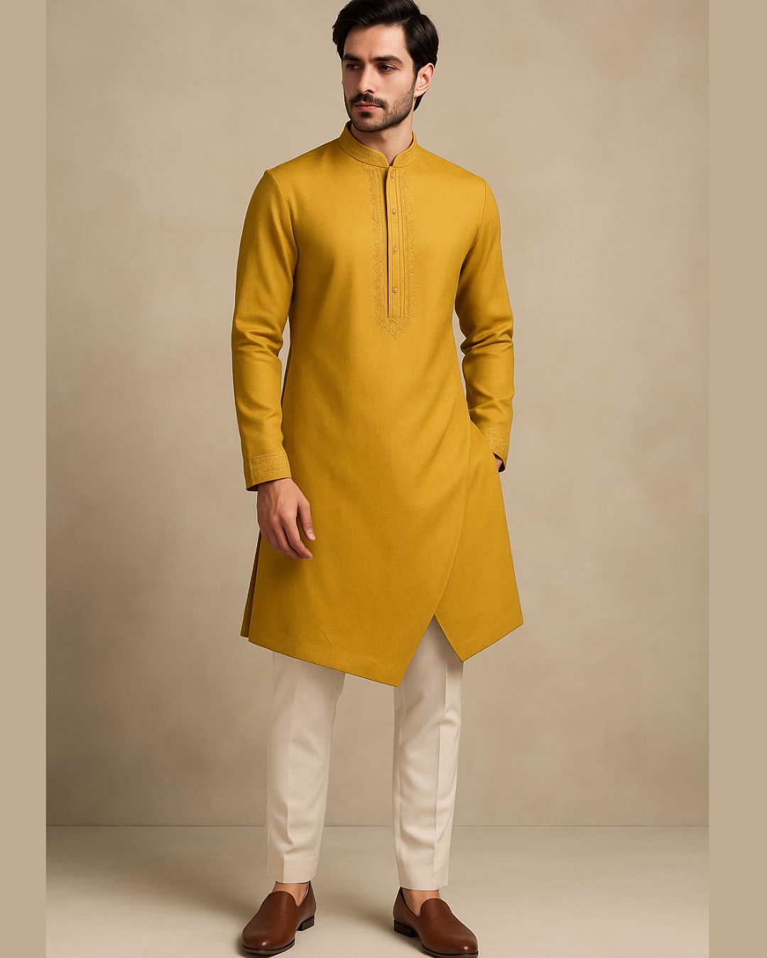 Golden Mustard Dori Accent Kurta Set