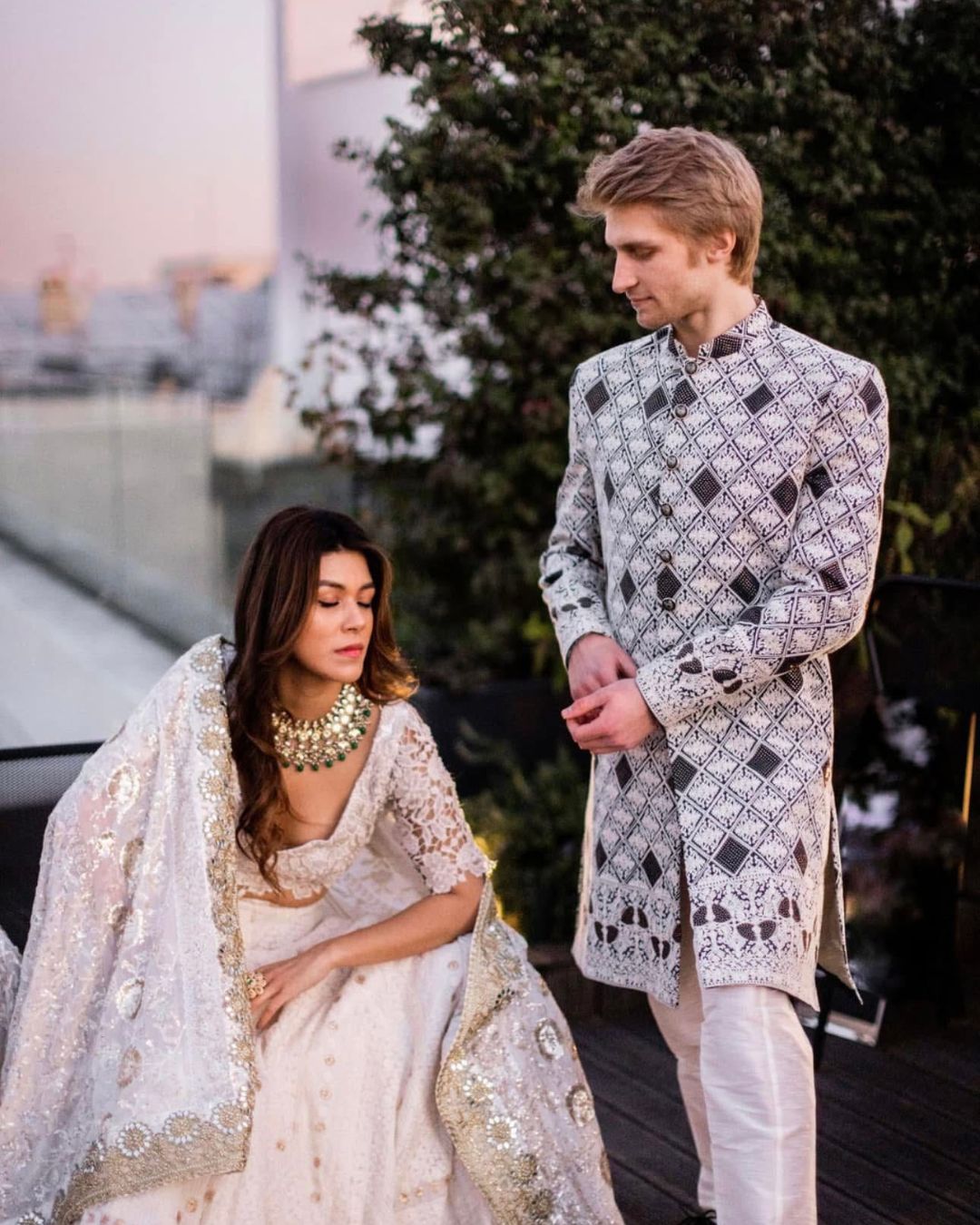 Ivory Mirror Embroidered Geometric Sherwani
