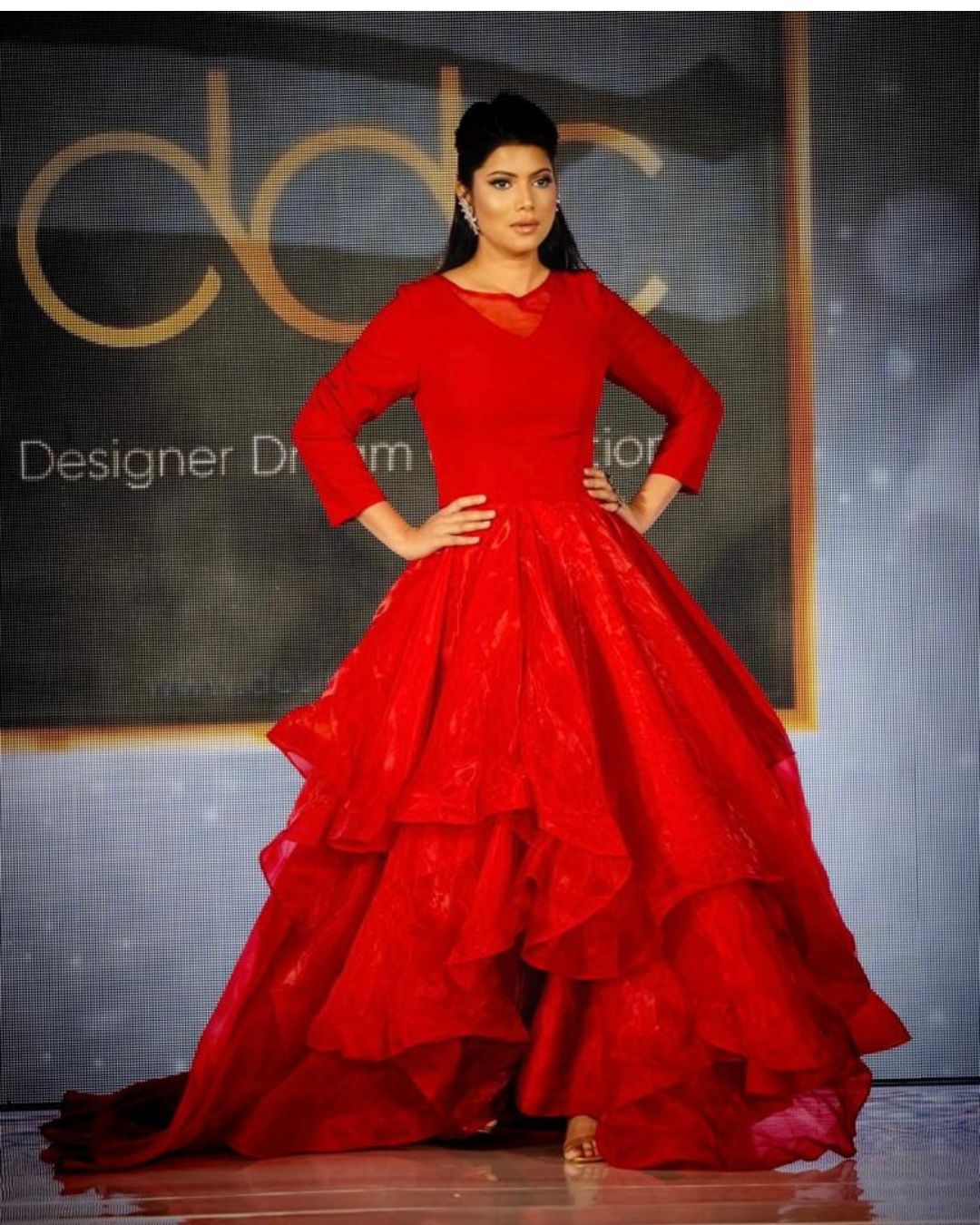 Crimson Cascade Ruffle Gown Xs