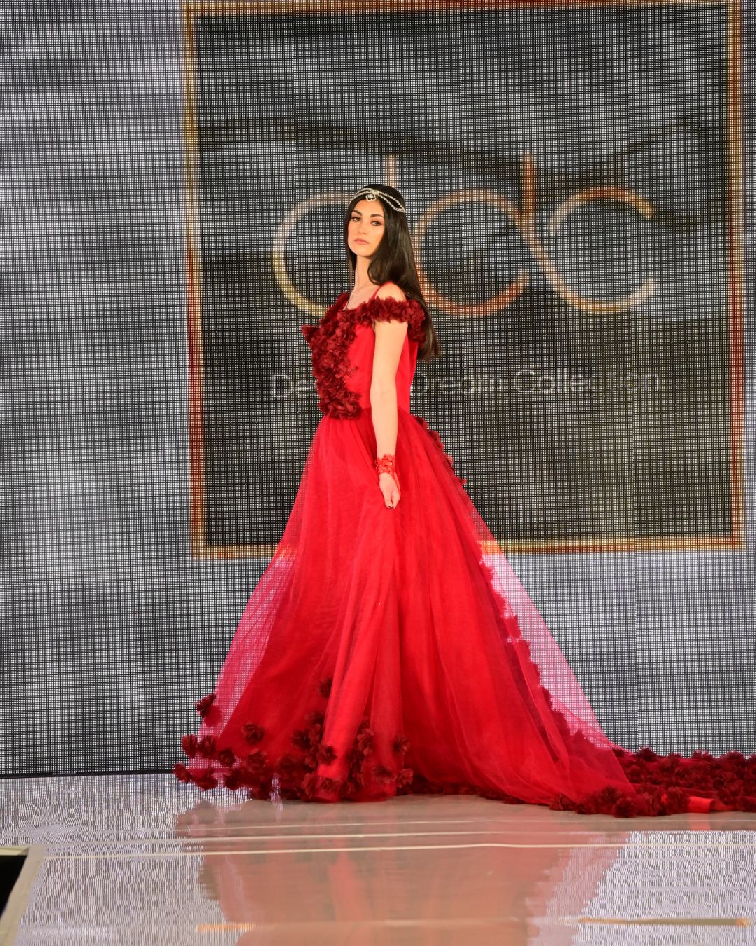 Scarlet Bloom 3D Appliqué Gown