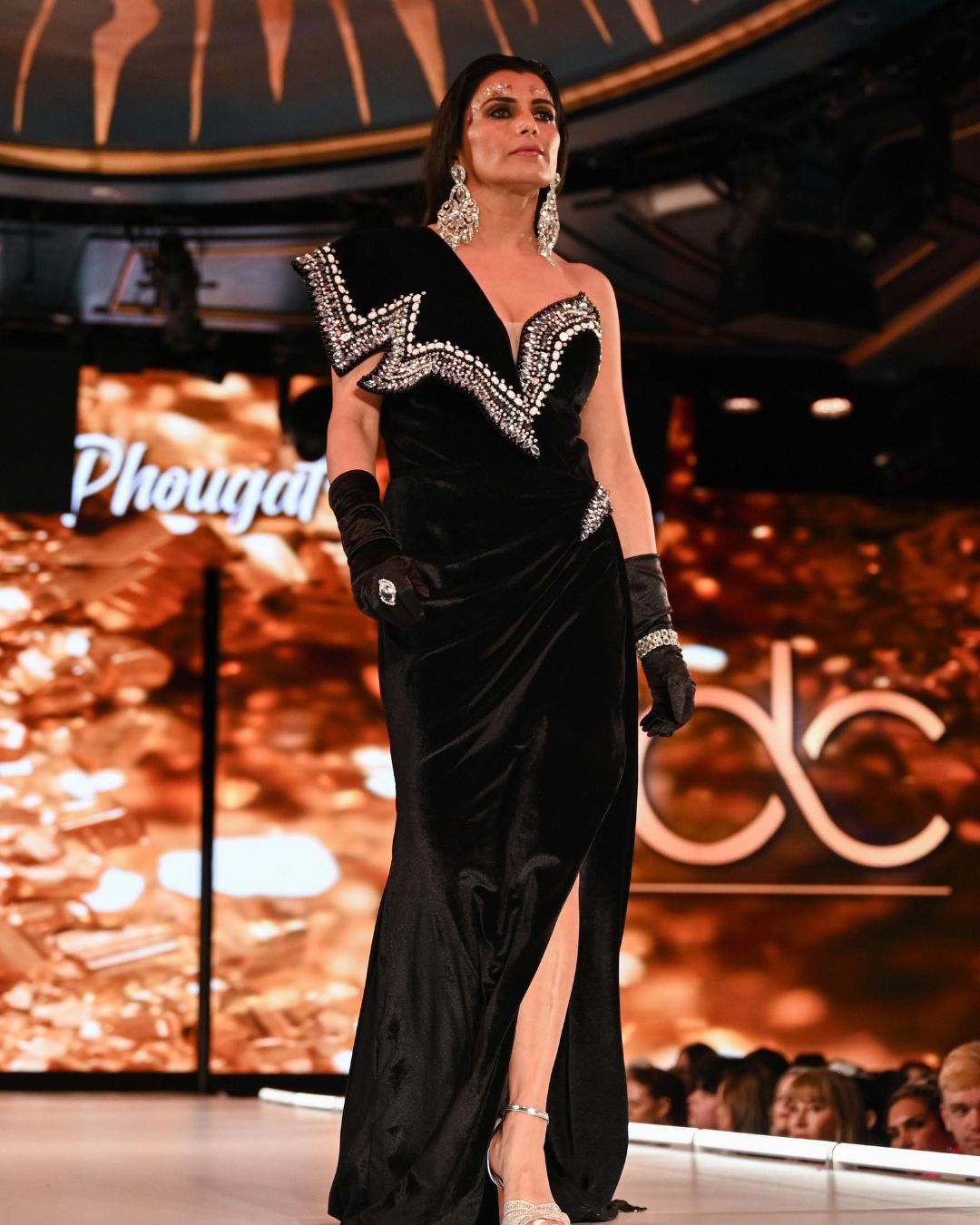Black Crystal Bolt Velvet Gown