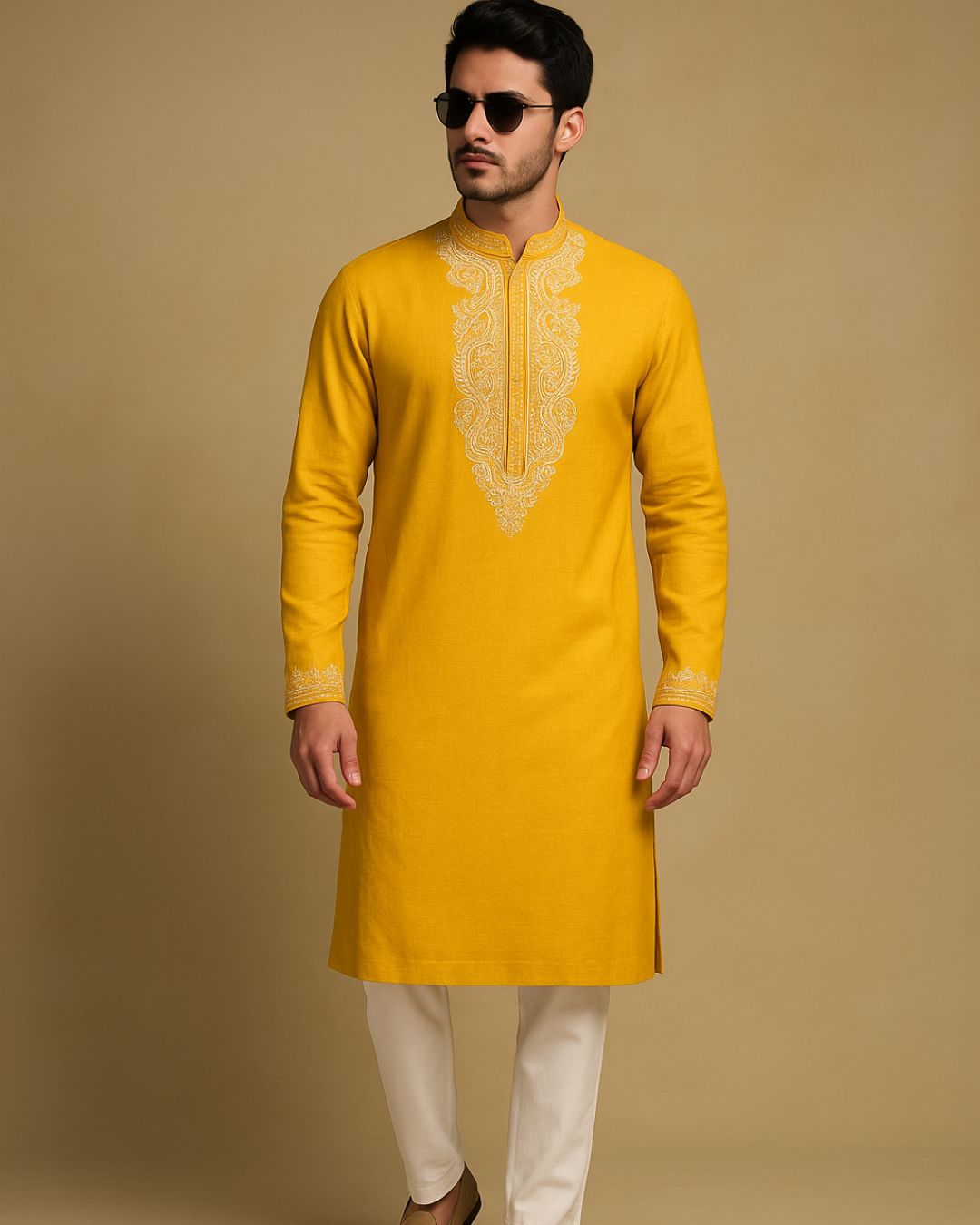Sunlit Mustard Dori Embroidered Kurta Set
