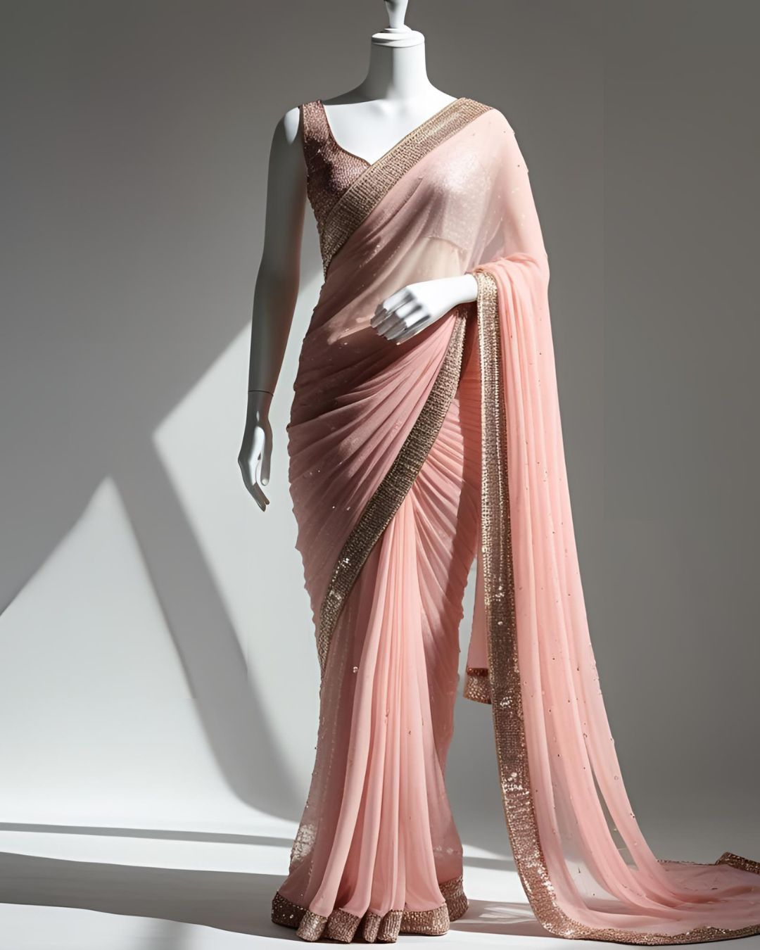 Blush Radiance Sequin Border Saree Set