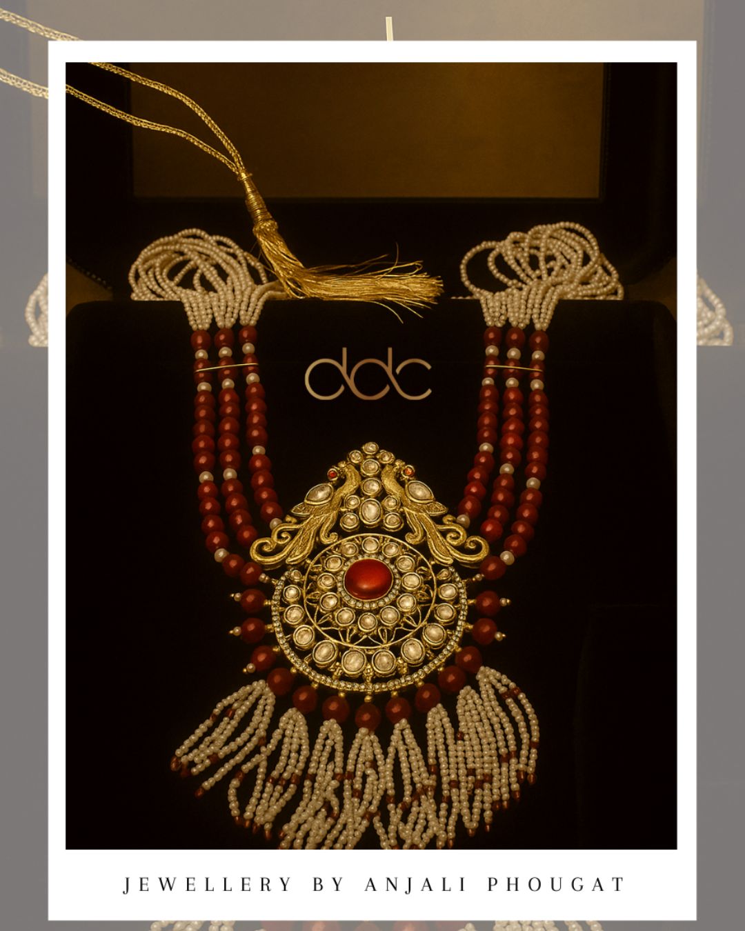 Heritage Temple Necklace with Pearls & Ruby Red Beads – Anjali Phougat