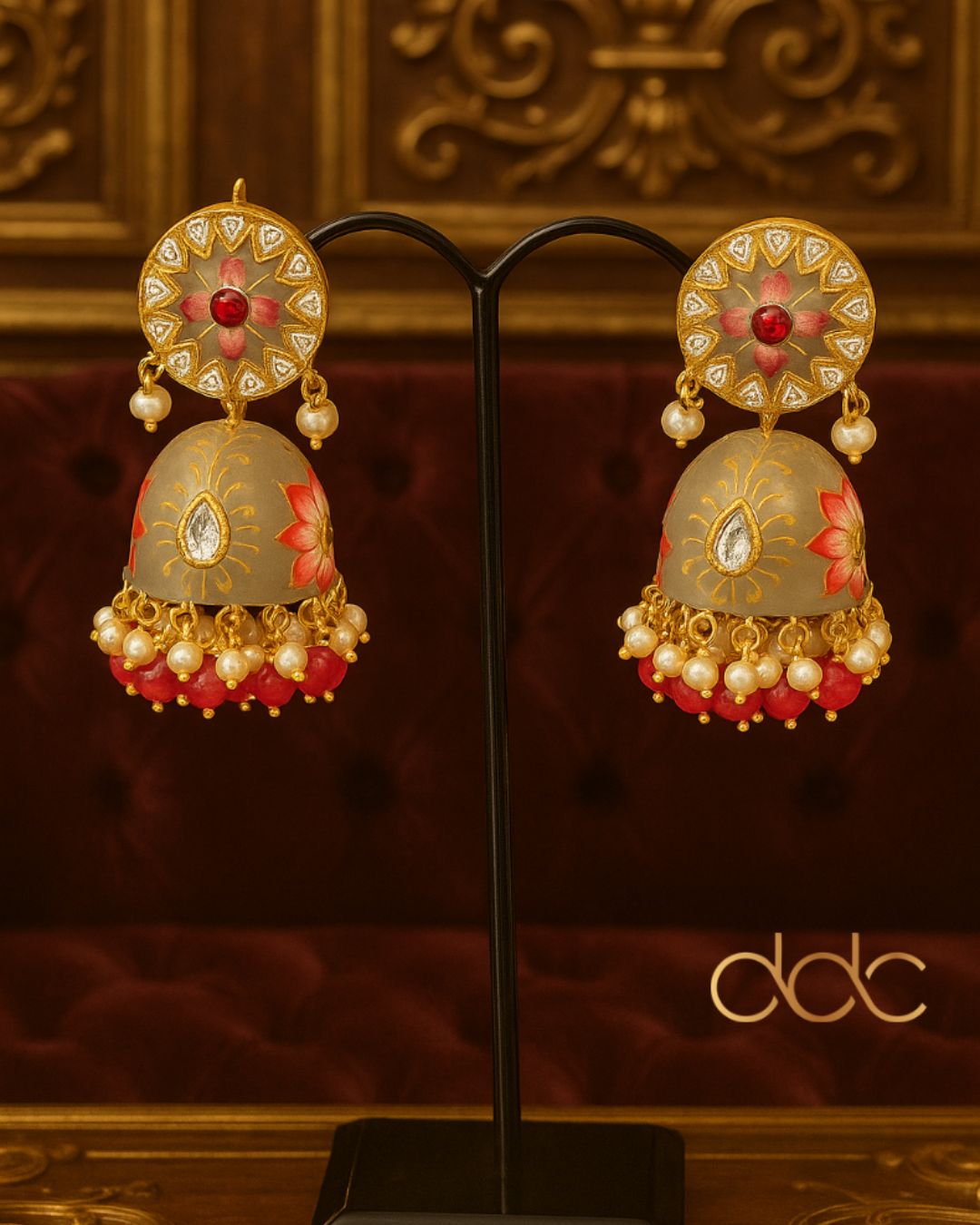 Hand-Painted Lotus Pearl Jhumka Earrings – Anjali Phougat Design