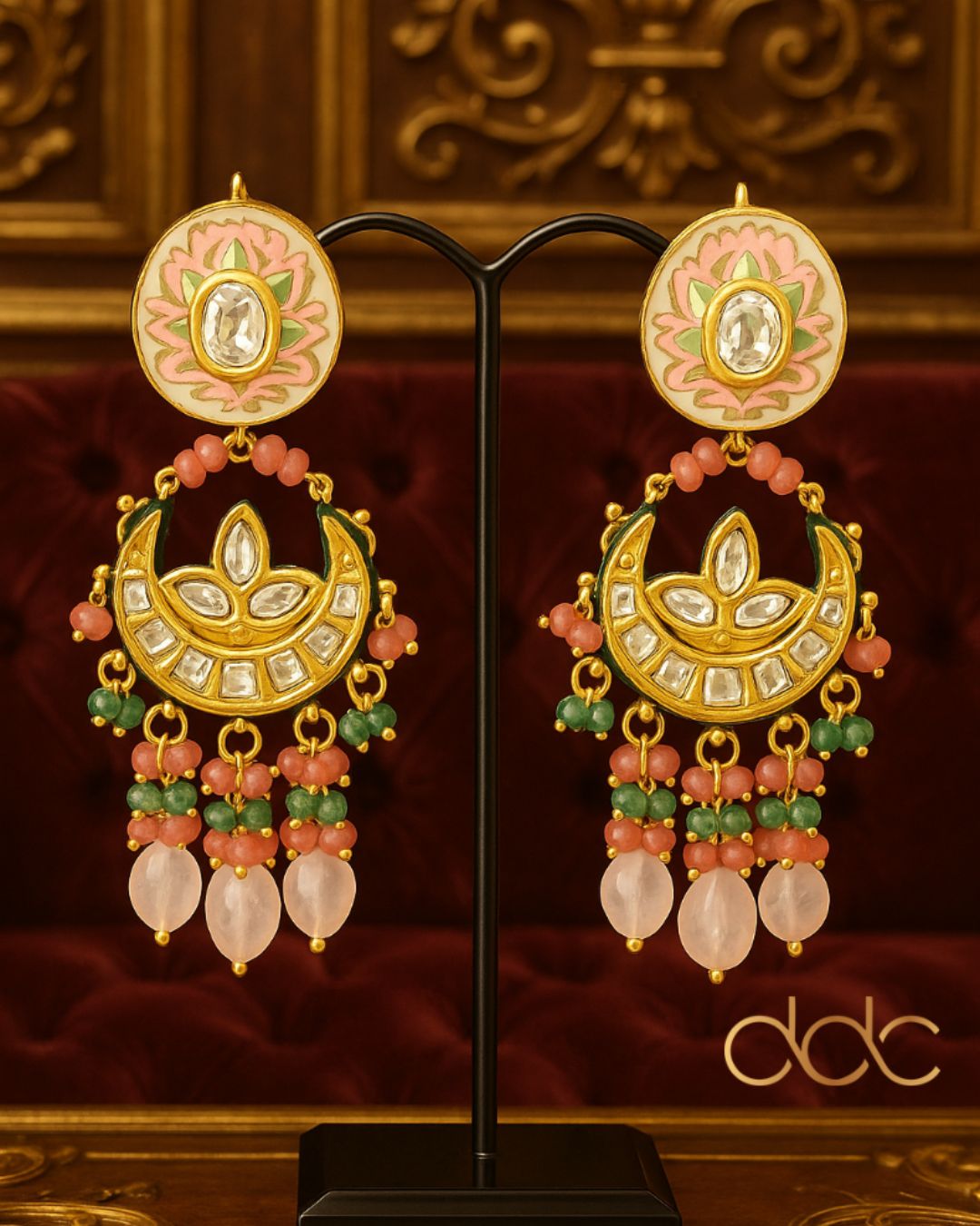 Hand-Painted Meenakari Chandbali Earrings – Anjali Phougat Design