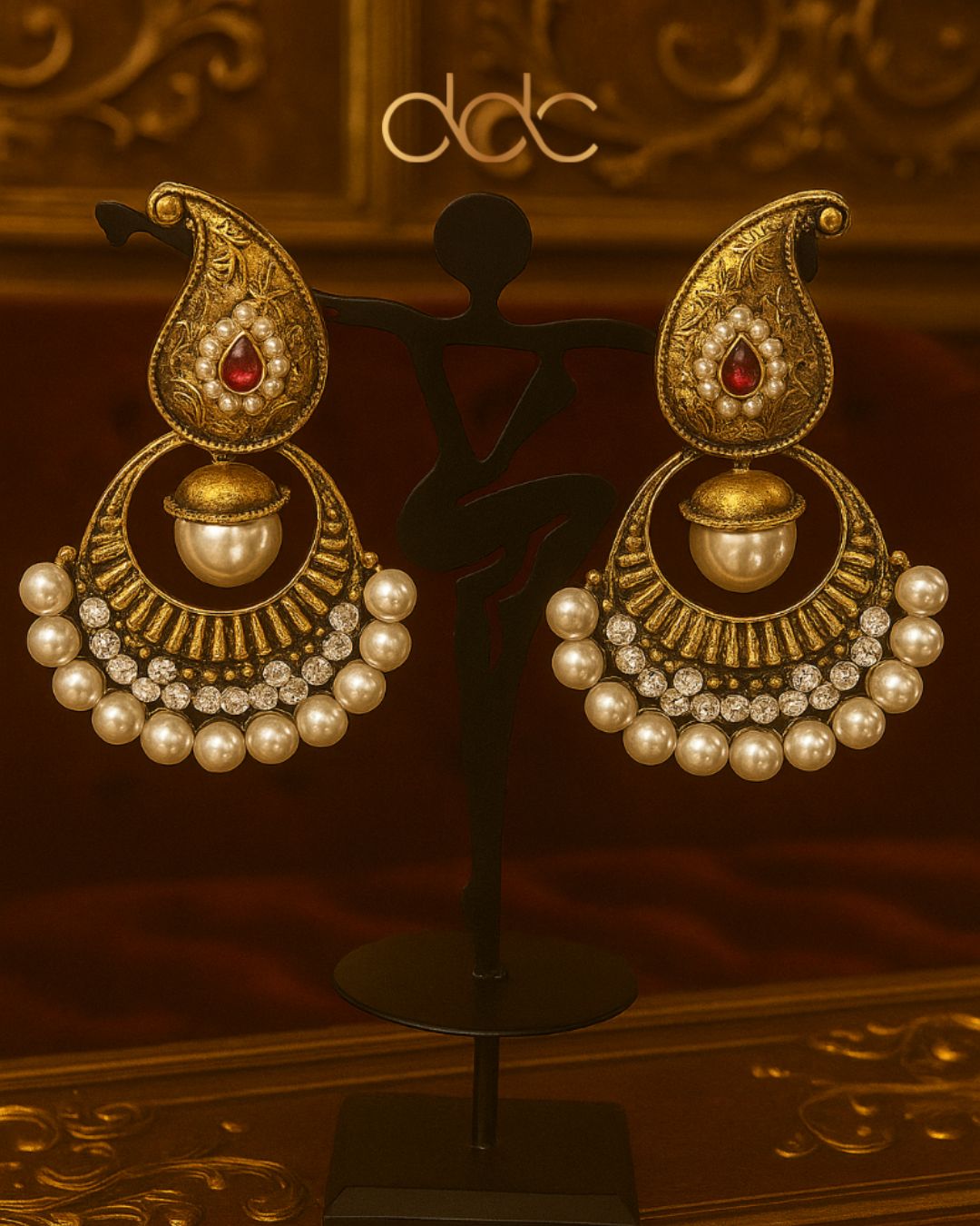 Antique Paisley Pearl Chand Earrings – Anjali Phougat Designer Jewelry