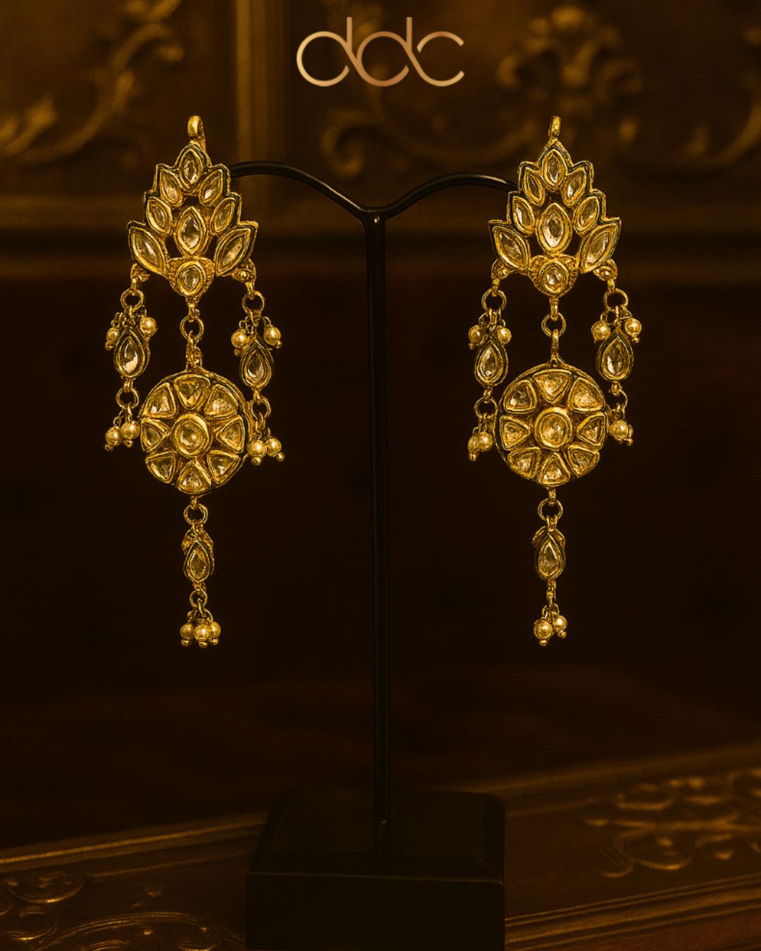 Antique Kundan Chandbali Earrings – Anjali Phougat Bridal Jewelry