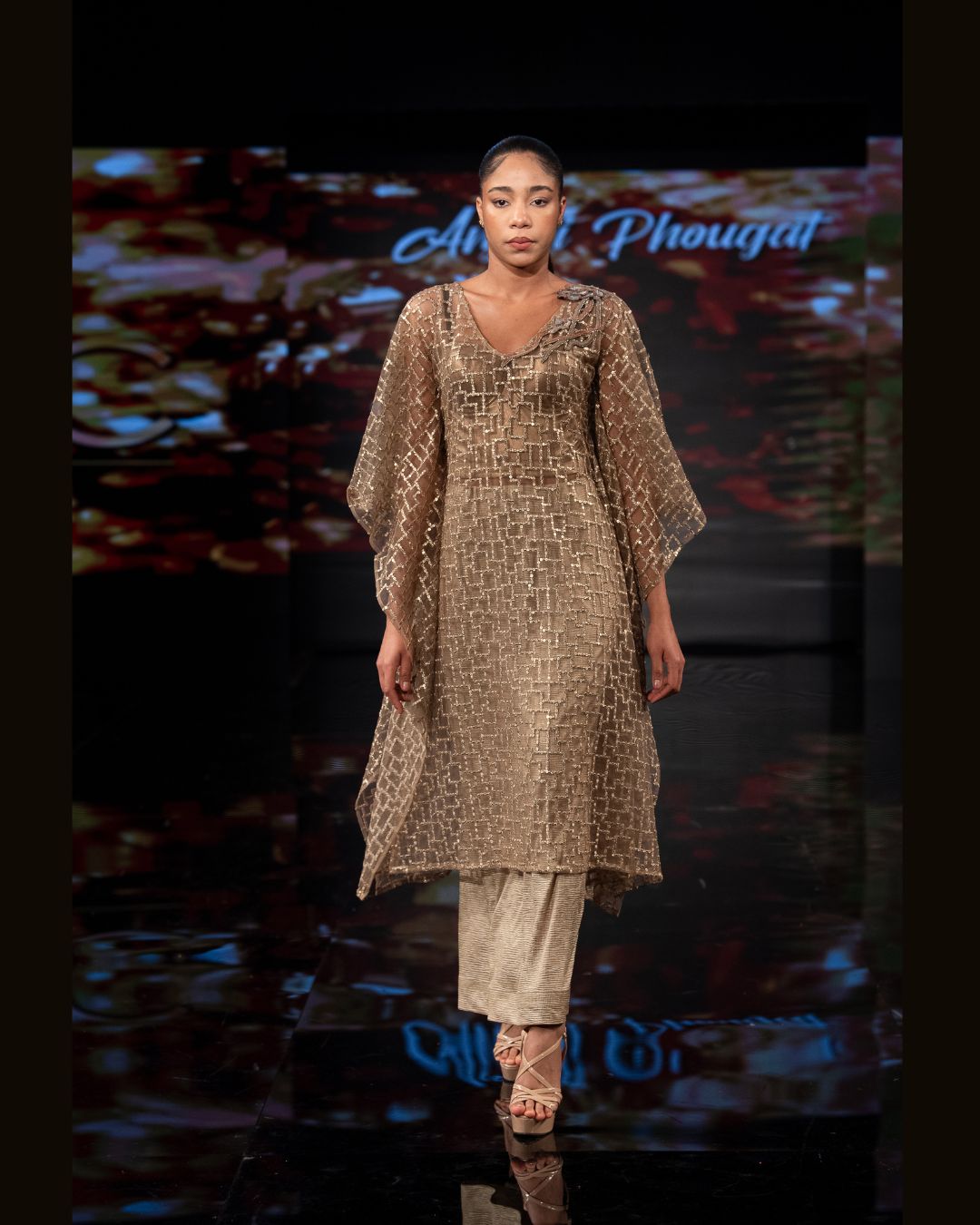 Champagne Gold Geometric Embroidered Kurta Set – Designer Dream Collection