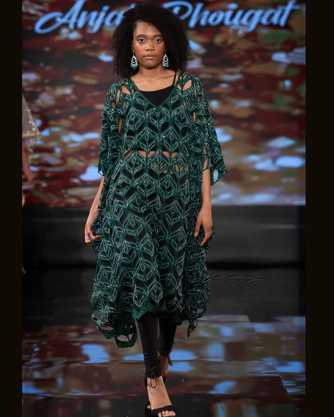 Emerald Green Cutwork Embroidered Cape Tunic with Leggings – Designer Dream Collection