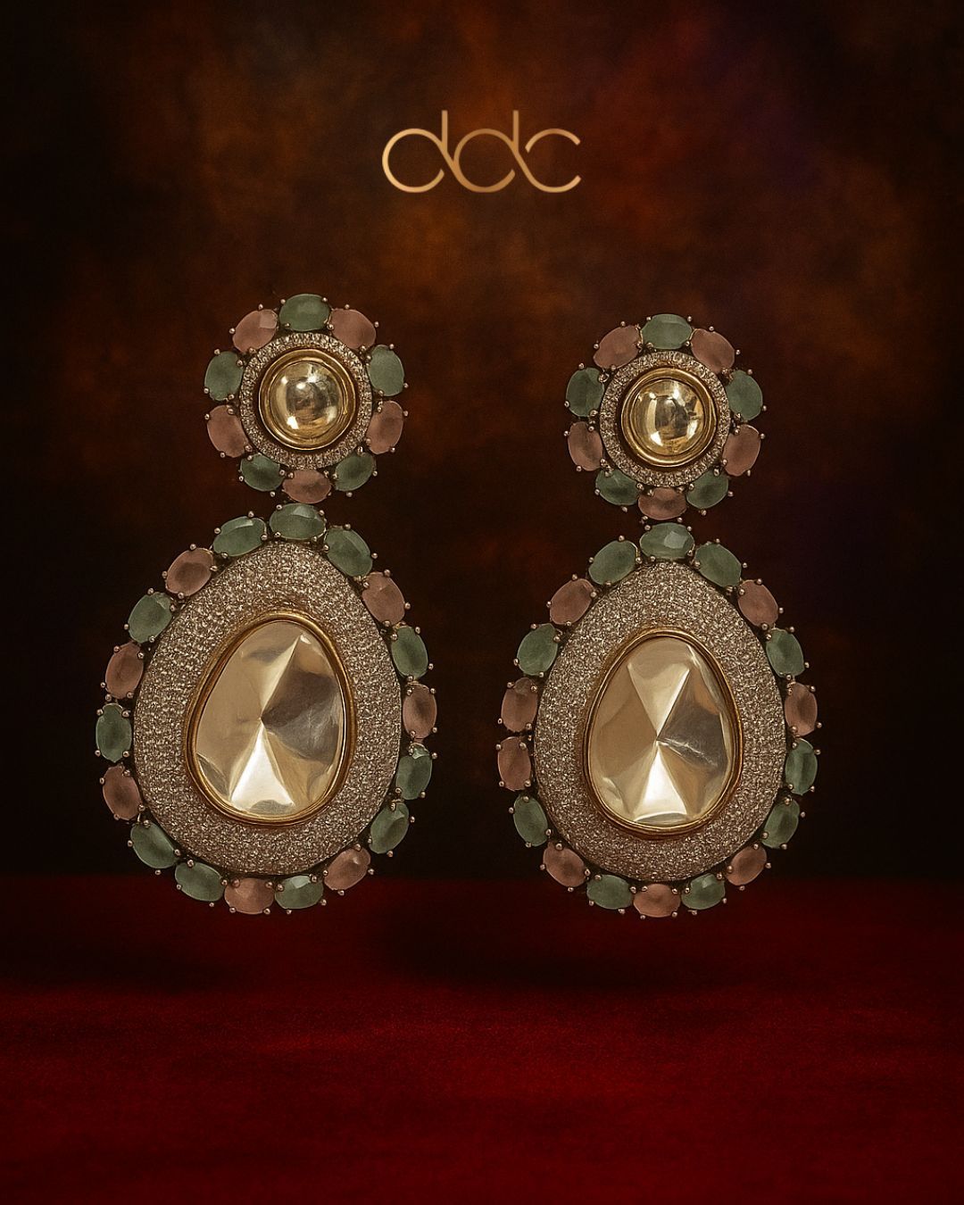 Teardrop Kundan Statement Earrings with Dual-Tone Gemstone Halo